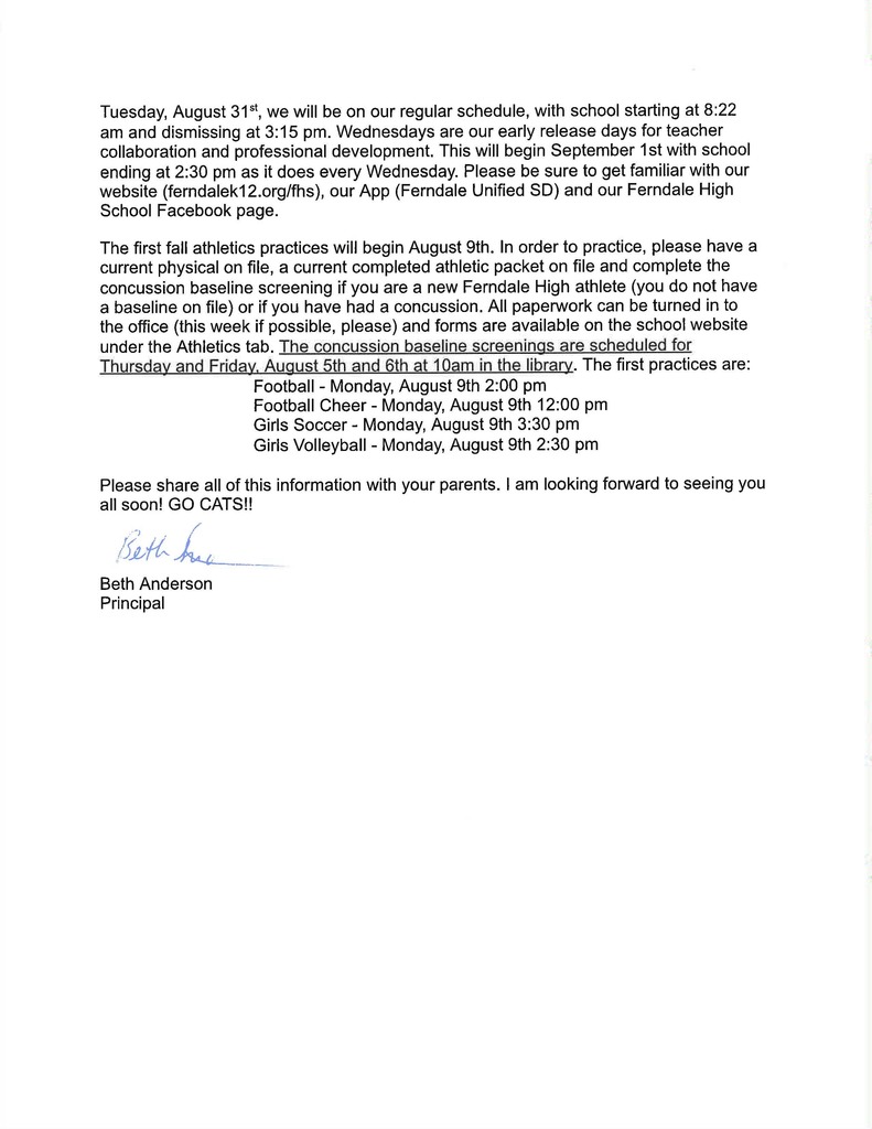 Welcome Back Letter Page 2